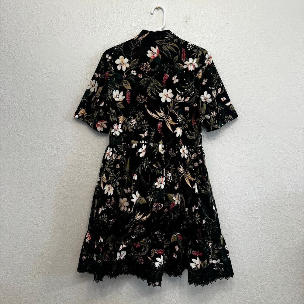 kate spade new york Short Sleeve Black Botanical Mini Dress Lace Trim Size 8 - Picture 5 of 12